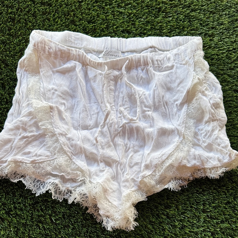 Lovers + Friends White Lace Trim shorts